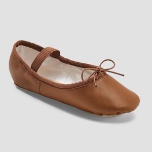 Danskin Freestyle Ballet Flat Dance Slipper Girl 1 Brown Nice Leather Soles NWT